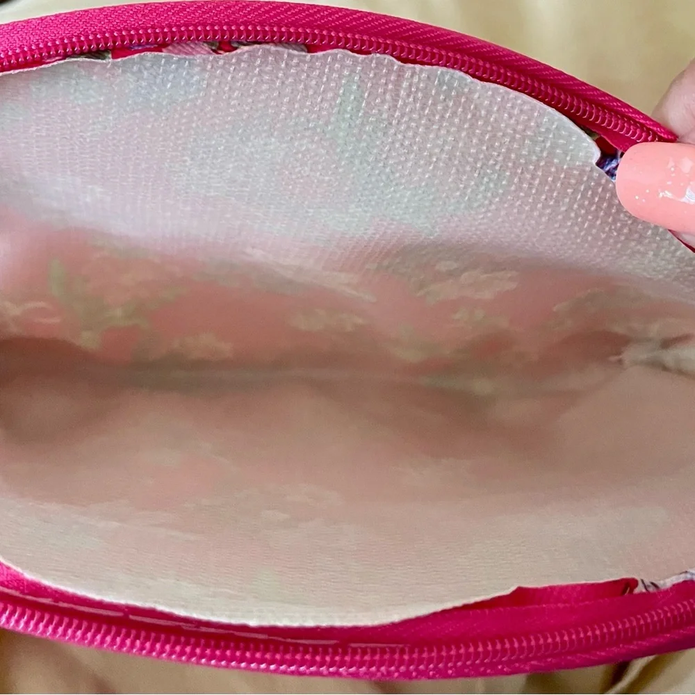 NWT ~ Floral Pink Cosmetic Pouch and Makeup Mirror keychain Set NEW Never Used